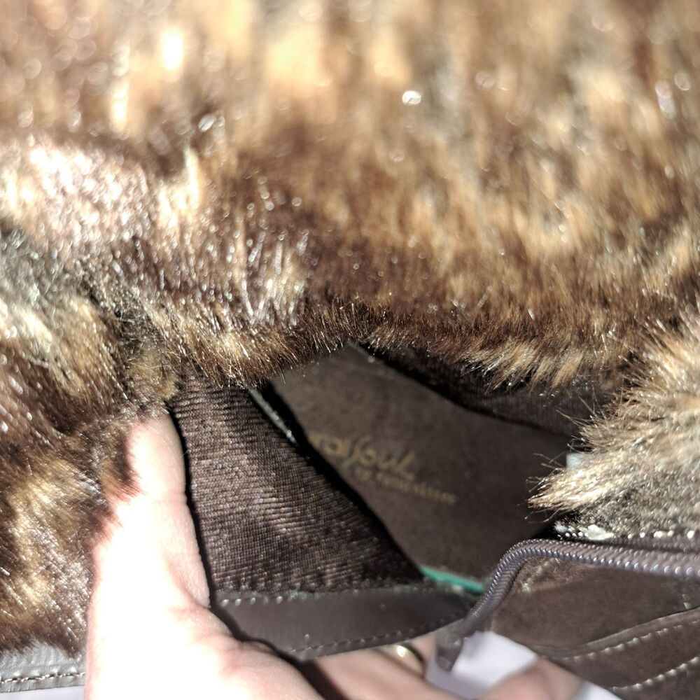 Natural Soul FASANO Brown Faux Fur Lined Mid-Calf Boots Women's 7.5 Zip Strap - Picture 4 of 10
